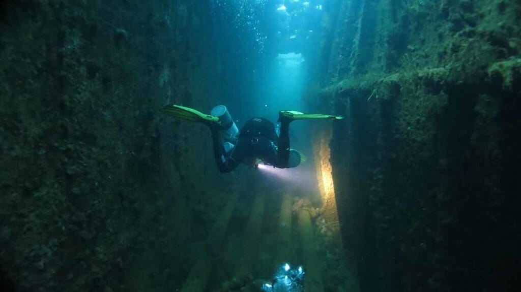 Hull of underwater wreck
