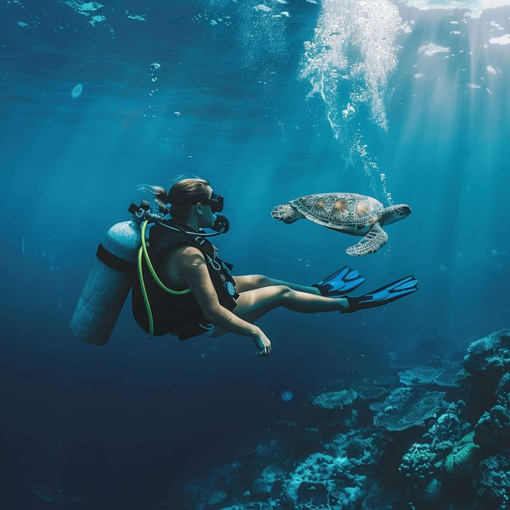 Diving - admiring the turtle